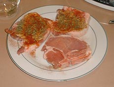 Preparing the pork chops